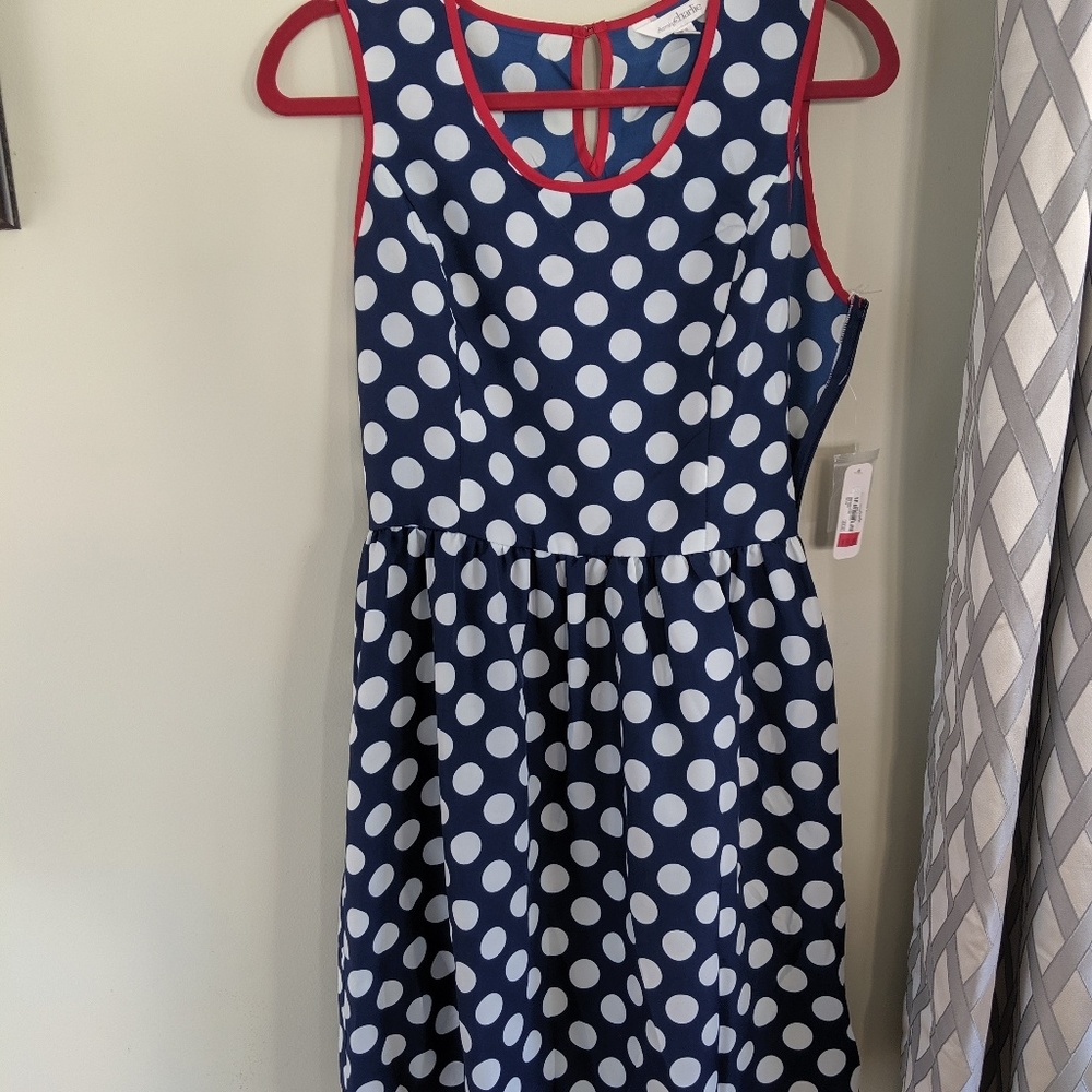 Charming Charlie blue and white polka dot dress